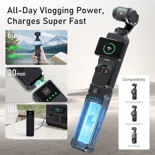 CYNOVA Osmo Pocket 4 Battery Handle for DJI Osmo Pocket 4 Accessories, Pocket 4 Battery Grips Compatible with DJI Pocket 3/Xtra Muse, 5000mAh 22.5W Fast Charging Power and Reserved 1/4”Thread