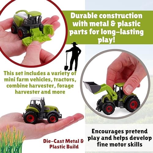 Toyland® Set of 5 Green Die Cast Metal Farm Machinery Toys - Approx 4.5cm Each - Includes Tractors,Combine Harvesters & More! — view 3
