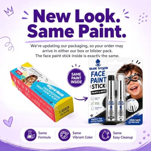 Blue Squid Black & White Face Paint Stick - Water based Body Paint for Adults & Kids - Vegan Hypoallergenic Twist-Up Non-Toxic Makeup Stick for Cosplay, & SFX (Black & White)