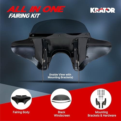 Krator Front Batwing Motorcycle Fairing Compatible with Harley Davidson Road King FLHR (1994-2023) & Road King Special FLHRXS (2017-2026) Gloss Black ABS Fairing, 6" Windshield with Chrome Trim, Smoke