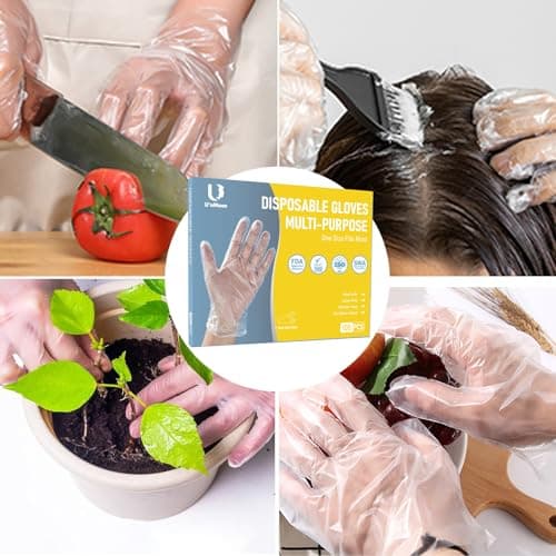 U‘NMEEE 100 PCS Disposable PE Gloves - Clear/White Plastic, Food Safe, Latex-Free, Powder-Free - Kitchen, Cooking, Cleaning, Food Handling, Pet Handling, Multipurpose Household — view 2