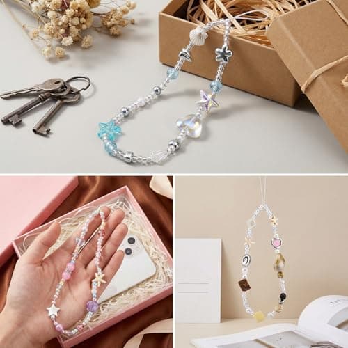 BESARME 3 PCS Beaded Phone Charm Wrist Strap Lanyard Cute Camera Wrist Straps Bead Phone Bracelet Strap Keychain for Women — view 5