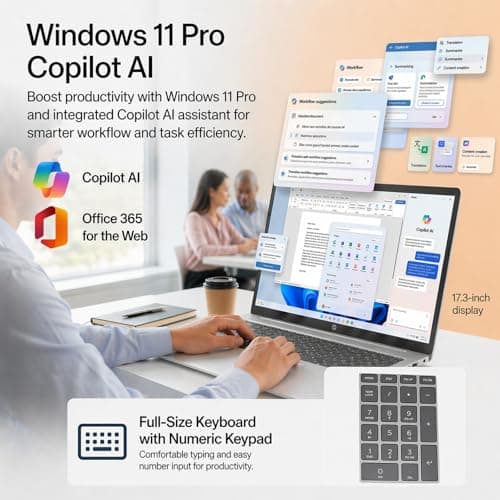 HP 17.3" Touchscreen Business Laptop, AMD Ryzen 5 7430U, 20GB RAM, 512GB SSD, HD+ Anti-Glare, Wi-Fi 6, HDMI, Win 11 Pro, Office 365 for the Web Lifetime, Backlit Keyboard, w/Laptop Bundle, Silver — view 4