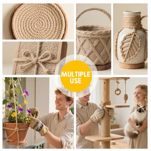 PerkDecor Jute Rope 6MM x 80FT Heavy Duty and Thick Twine Rope for Crafts Projects Gardening Bundling Cat Scratcher Scratching Post Tree Gift Wrapping Home Christmas Decoration (Brown 6mm* 80ft) — view 4