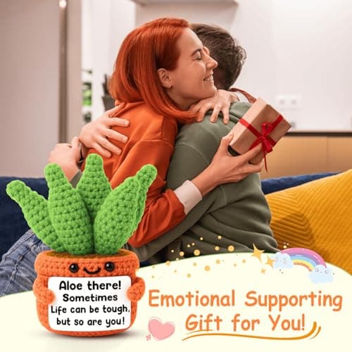 GiftMark Positive Crochet Aloe Plant Gift for Women, Handmade Encouragement Desk Decor with Inspirational Message Card, Cute Knitted Plant Gift for Friend Coworker Daughter Teacher Nurse — view 4