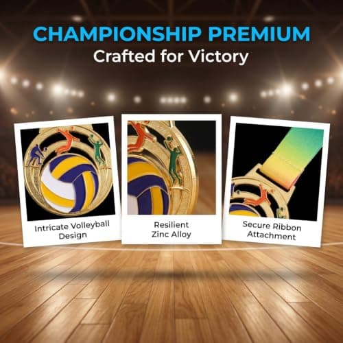 Milisten 5pcs Volleyball Award Medals Set, Zinc Alloy Golden Metal Sports Medals with Neck Ribbons