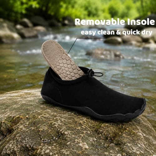 WHITIN Mens Water Shoes for Women Swim Beach Kayak Size M 13/W 15 Male Boat Barefoot Minimalist Quick Dry Socks Aqua Surf Sneakers Travel All Black — view 4