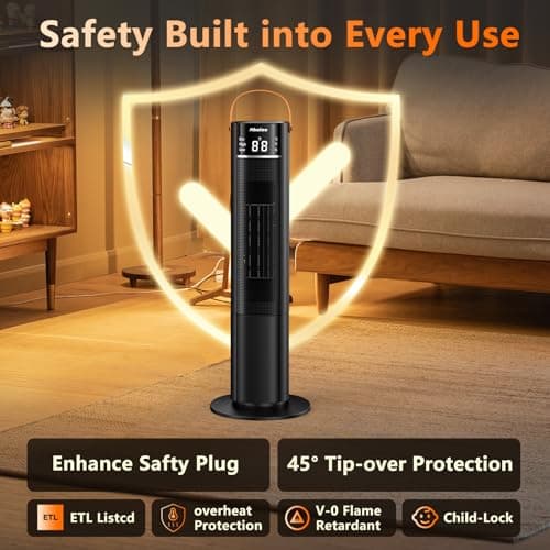 Space Heaters Indoor Use, 26" 12ft/s Electric Heater with Remote, 1500W Electric Heaters with 75°Oscillation, 1-12H Timer, PTC Electric Heater for Large Room, Bedroom Home Office — view 2