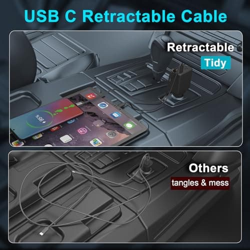 Retractable Car Charger, Total 75W Fast Charger 3 in 1 USB C Car Adapter, Retarctable Type C Cables (30 inch) and 2 USB Ports, Compatible with iPhone 16/15 Series, iPad, Galaxy, Pixel, Laptop and More — view 3