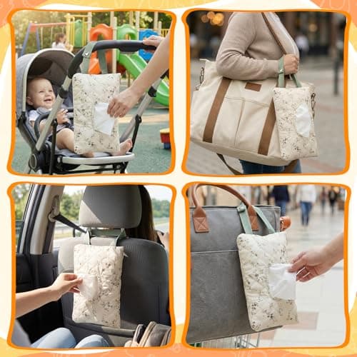 Quilted Baby Wipe Pouch, Hanging Portable Floral Diaper and Wipes Bag with Snap Handle, Machine Washable Refillable Wet Wipe Holder or Stroller, Car Seat & Travel Organizer — view 3
