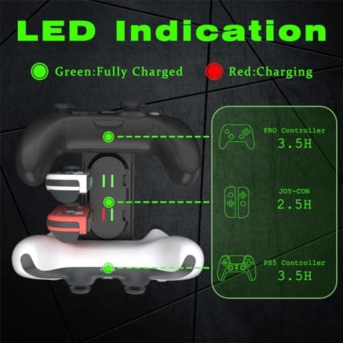 Switch Controller Charger for Nintendo Switch, Charging Dock with JoyCon/Pro / PS5 Controller, Charger Station with LED Indicator and Charger Cable for JoyCons, 6 in 1 Nintendo Charging Dock — view 3