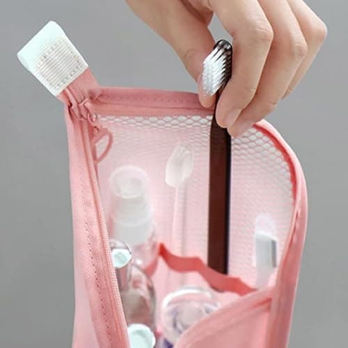 Standing Toiletry Bag, Portable Lightweight Travel Toiletry Bag, EVA Travel Toothbrush Storage Bag, Portable Toiletry Bag Cosmetic Storage Bag Hanging (Pink+Grey)