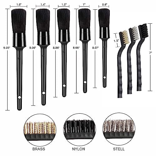 HMPLL 10pcs Detailing Brush Set, Multi-Purpose Car Detailing Brushes for Cleaning Car Interior, Exterior, Engine, Leather, Including 5 car Cleaning Brush, 3 Wire Brush, 2 Air Vent Brush,Black — view 3