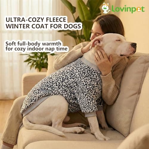 LovinPet Soft Dog Flannel Coat for Large Dogs, Warm Winter Coat with Front Sleeves, Back Zipper, Cozy Coverage for Short-Hair Breeds, Simple Black White Leopard Prints, XXL — view 4