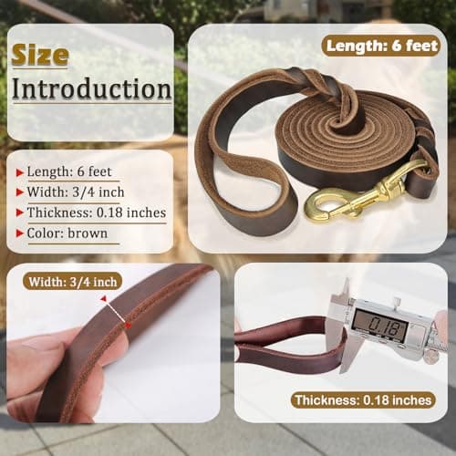 WERCHNPET Leather Dog Leash 6ft x 3/4 inch, Heavy Duty, Soft and Strong for Large, Medium, Small Dogs - Premium Leather Leash for Dogs — view 3