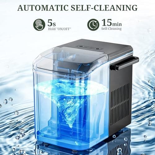 Ice Maker, Portable Ice Makers Countertop with Handle, Basket & Scoop, 26Lbs/24Hrs, 9 Bullet Ice Cubes in 6 Mins, 2 Ice Sizes, Self-Cleaning, Quiet Compact Ice Machine for Home Kitchen Party, Black — view 4