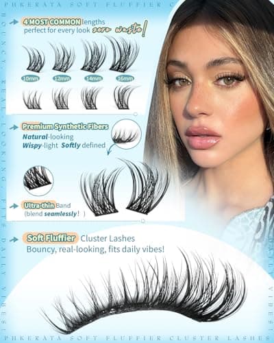 PHKERATA Wispy Lash Clusters Natural Eyelash Clusters C Curly Cluster Lashes DIY Lash Extensions with Wide Soft Thin Band,10-16MM,180Pcs