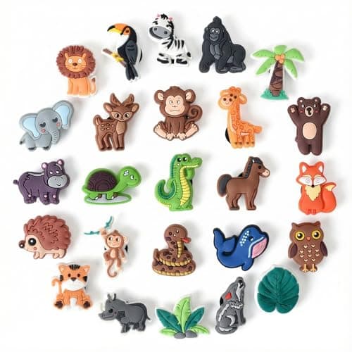 Volumoon 25 PCS Animal Theme Shoe Charms Set, Cute Cartoon Decorative Shoe Charms, Assorted Colors & Styles Shoes Accessories for Girls Boys Teens Adults Birthday Party Festival Gift