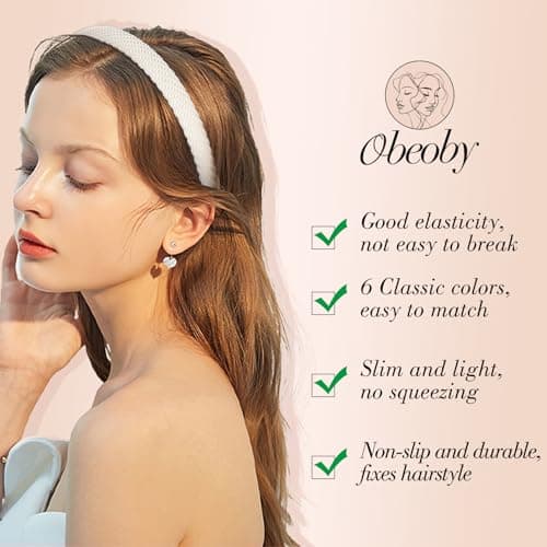 obeoby 6 Pack Trendy Headbands for Thicker Hair, Non Slip 0.6 inch Thin Knitted Hairbands Assorted Colors for Girls Summer Dress Outfit(Brown Series) — view 3