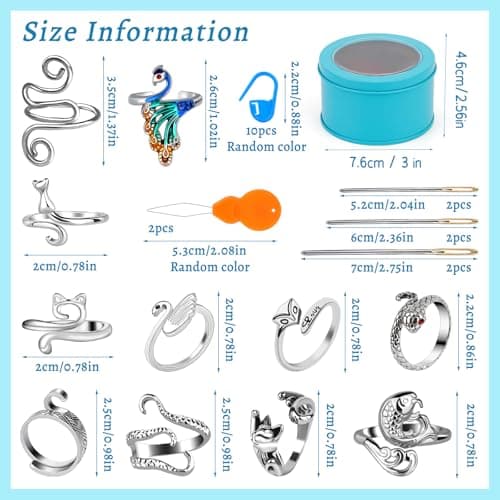 FOUSNOW 11 Pcs Crochet Ring, Adjustable Knitting Tension Rings, Finger Loop Yarn Rings Crochet Ring for Finger, Cat Guide Knitting Thimble, Faster Knitting Accessories for Mother Grandma