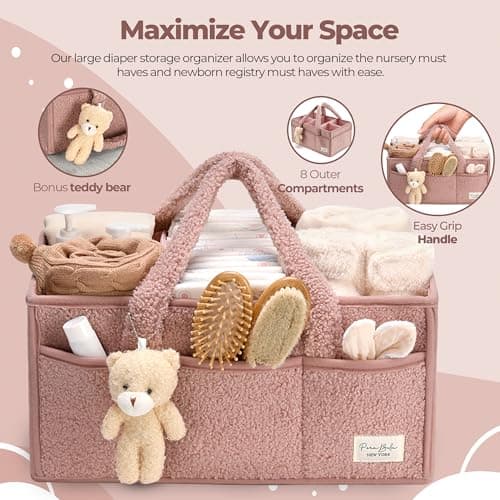 PeraBella Baby Diaper Caddy Organizer with Handle, Boy & Girl Shower Gift Basket, Portable Diaper Storage Basket Bin for Wipes, Newborn Baby Essentials Registry Search Must Haves, Car Caddy Organizer — view 4