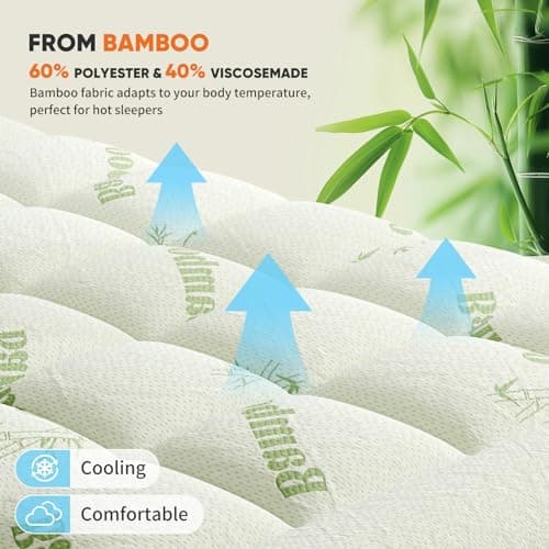 Sweetcrispy Ultra Soft Mattress Topper King Size - Viscose Made from Bamboo Pillow Top Mattress Pad for Breathable Cooling & Back Pain Relief, Deep Pocket Comfort Bed Topper, Green — view 5