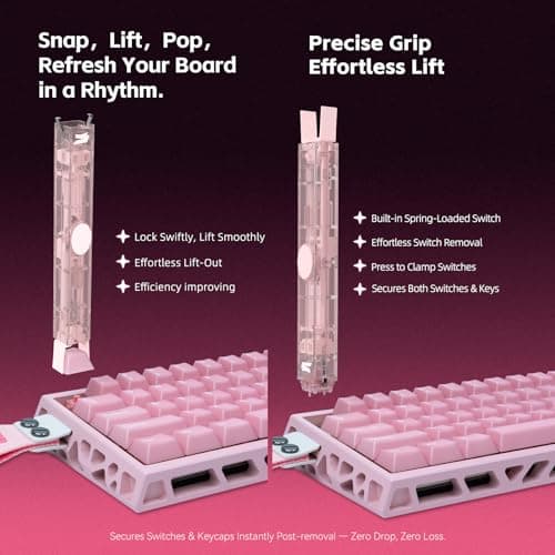 GATERON Twins Switch Puller Keycap Puller, DIY Tool Easily Remove and Replace Gaming Keyboard Switches and Keycaps Integrated for Mechanical Keyboard (Pink) — view 5