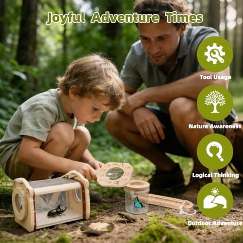 KDSFT Wooden Bug Catcher for Kids, Outdoor Explorer Bug Catching Kit with Butterfly Kit, Bug Habitat & Magnifying Glass, Adventure Set for Backyard & Camping, Outdoor Toys for Toddlers 3+ Years — view 5
