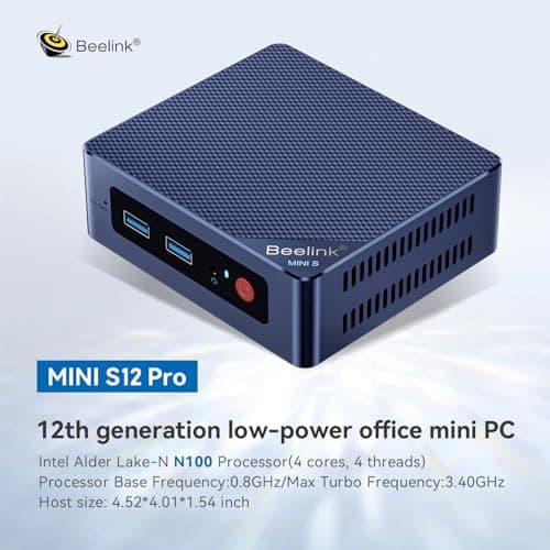Beelink MINI S12 Pro Mini PC, with Processor Intel N100, 16G DDR4 RAM + 500G SSD, Dual HDMI 4K UHD Ports, WiFi6 + BT5.2 + 2.5G LAN Micro Computer Support Auto Power On Win11 Home