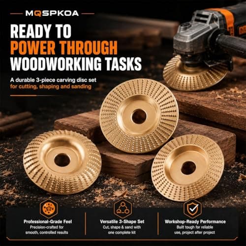 Tungsten Carbide Cutting Wheel, Angle Grinder Polishing Pad, 3PCS Heavy-Duty Wood Carving Disc Set for 4" & 4-1/2" Grinders, Woodworking Attachment for Cutting, Shaping, Sanding(3PCS*Mix) — view 5