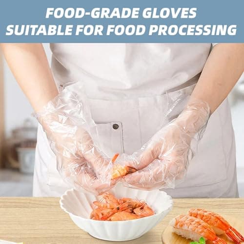 U‘NMEEE 100 PCS Disposable PE Gloves - Clear/White Plastic, Food Safe, Latex-Free, Powder-Free - Kitchen, Cooking, Cleaning, Food Handling, Pet Handling, Multipurpose Household