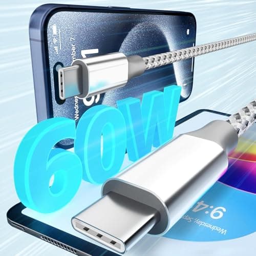 KYEHD USB C Cable，3 Pack 10FT 60W Fast Charging USB C to USB C Cable, Durable Type C Charger Cable for iPhone 17/16/15/iPad MacBook CarPlay and More-Grey White — view 2