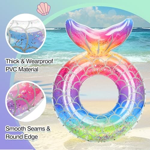 MoKo Inflatable Swimming Ring, Swimming Tube Cute Pool Float Tube Decorations Swim Tubes Outdoor Pool Beach Water Floats Party Supplies Kids Adults Floaties, Rainbow Silver Scales — view 2