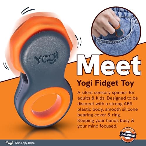 Yogi Fidget Toy, Stress Reducer, Perfect for ADHD, ADD, Anxiety and Autism, for Kids and Adults, Sensory Gadget, Fidget Spinner with Five Ring Sizes, Easy to use and Fun (Blue–Retro Orange)