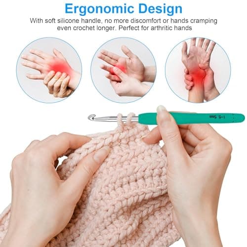 Crochet Hooks 9 Sizes Crochet Hook Set, 49 Pack Yarn Crochet Kit for Beginners, Knitting Needles with Ergonomic Handles for Arthritic Hands, Crochet Needle Kit with Blue Case for Crocheters — view 3