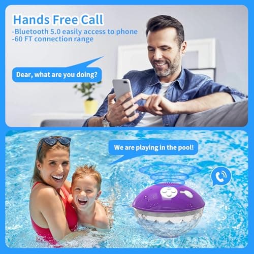 Blufree Floating Pool Speakers with Colorful Lights, Bluetooth Wireless Pool Speaker Floatable IP68 Waterproof, Built-in Mic & Crystal Clear Sound Bluetooth Hot Tub Speaker for Pool Party Outdoors — view 3