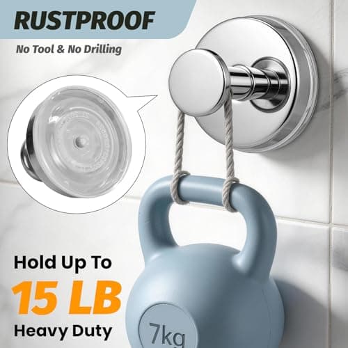warlve Large 15lb Suction Cup Hooks for Shower, No-Drill Bathroom Towel Hooks for Robes, Loofah, Removable Mountable on Glass, Tile, Mirrors, Smooth Non-Porous Surfaces(2, Chrome Polished)