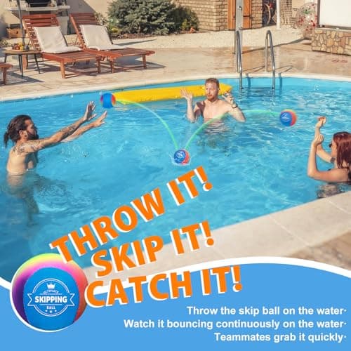 Korlon Tec Skipping Water Balls for Pool, 2 Pack Splash Skip Ball Water Bouncing Ball with Mesh Bag, Summer Water Lake Beach Pool Toys for Kids Ages 4-8 8-12 and Adults Games (Rainbow) — view 3