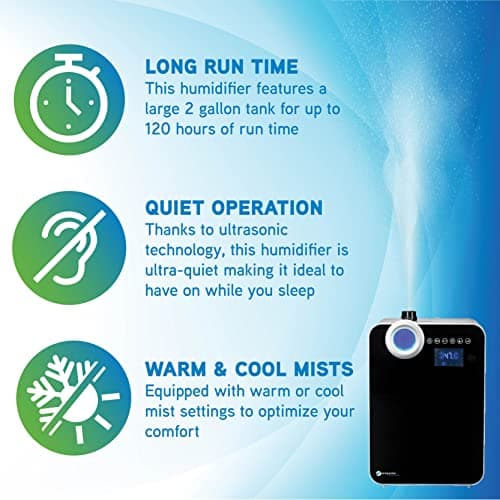 PureGuardian 2-Gallon Warm and Cool Mist Ultrasonic Humidifier with Extension Wand, 120-Hour Run Time on Low, 500 Sq. Ft. Coverage, For Large Rooms, Quiet Operation, Black, H8000B — view 2
