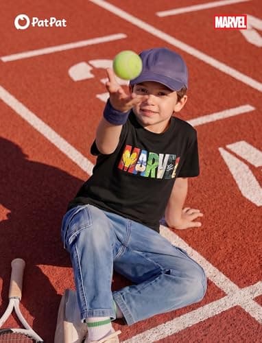 Disney Marvel Teen Tshirts Boys Avengers Black Tee Shirts Hulk Iron Man Young Kids Cartoon Short Sleeve Tops Children Summer Fall Activewear Holiday Soft Apparel Beach Tropical Clothes 8-9 Years