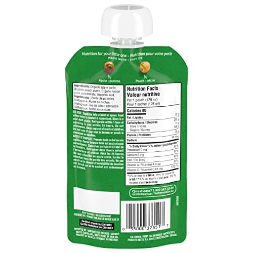 GERBER Organic PURÉE Apple Summer Peach, Baby Food, Meal, 6+ Months, 128 ml, 12 Pack, Packaging May Vary