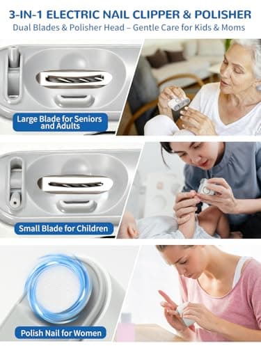 ONEDONE Electric Nail Clipper - 3-in-1 Rechargeable Baby Nail Trimmer Electric Nail File with Dual Blades 3 Speeds Fingernail Grinder Safe for Baby Women Seniors w/Ingrown Toenail Clippers