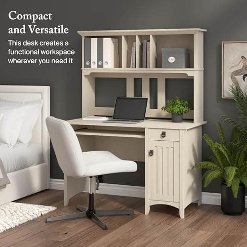 Bush Home Salinas Small Computer Desk with Hutch in Antique White — view 3
