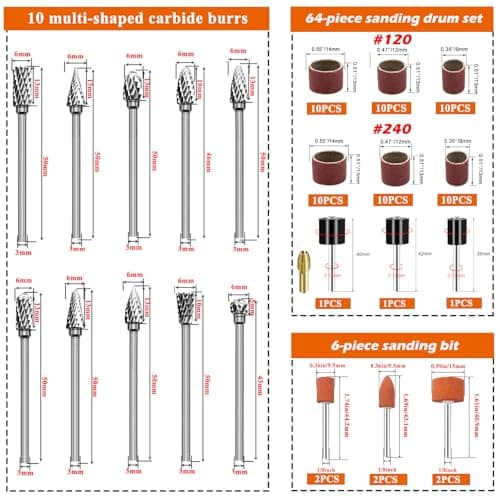 Sunxeke 80PCS Tungsten Carbide Rotary Burr Set with Sanding Drums,1/8-Inch Shank Dual Cut for Dremel Tools,Metal Steel Aluminum Wood Engraving Grinding Cutting Polishing Rotary Tool Accessories