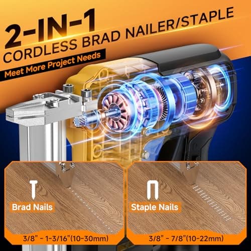 2-in-1 Cordless 18GA Nail Gun & Staple Gun Compatible with Dewalt 20V Max Battery (Not Included), Brad Nailer & Stapler Battery Powered with 1200 Nails/Staples