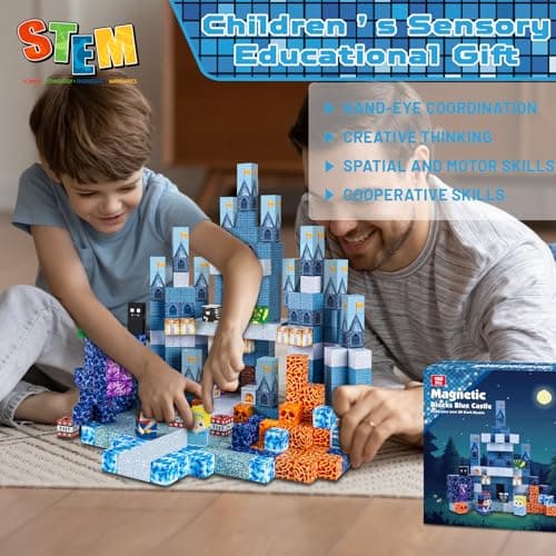 ToyUnited 100PCS Magnetic Blocks - Magnet Building Blocks, Stacking Magents Cubes Toys Blue Castle Set, STEM Montessori Sensory Toys for Kids Boys and Girls Ages 3 4 5 6 7 8 9 10+ Birthday Gifts — view 5