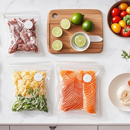 MEGAWISE Vacuum Zipper Bags 20Pcs (8.5 * 8.5in), BPA Free, Reusable Food Storage Bags with Air Valve for Sous Vide Cooking/Freezer/Microwave Heating, with 5 Seal Clips. — view 5