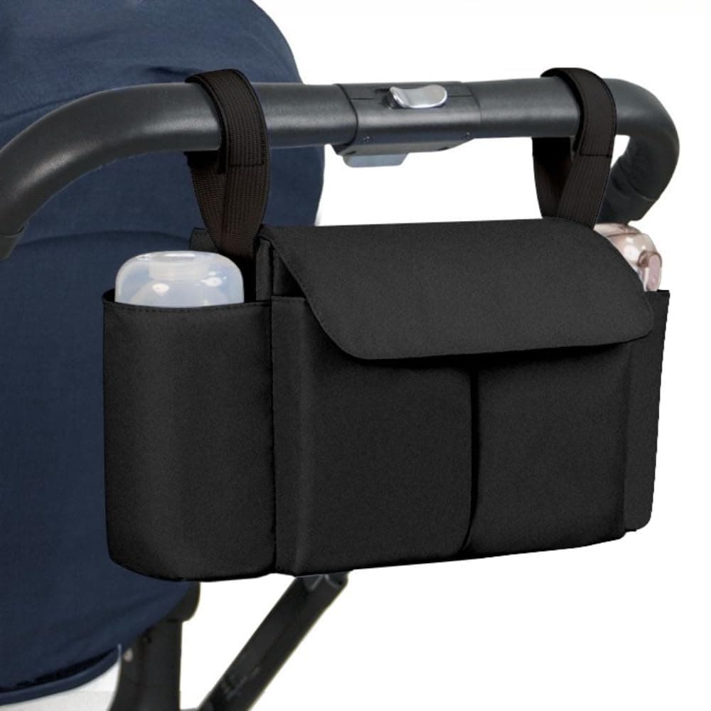 Stroller Organizer Bag – Stroller Hanging Diaper Bag, Oxford Fabric Large Capacity Storage with Bottle Holders & Pockets, Universal Fit for Pram and Pushchair