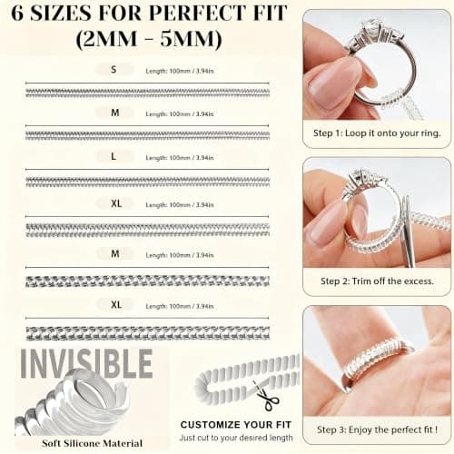 Haiou 114Pcs Silicone Ring Size Adjuster for Loose Rings - Clear Invisible 3-in-1 Ring Guard for Women, Anti-Slip for Smart Rings & Wedding Bands — view 5