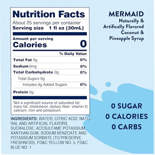 Jordan's Skinny Mixes Sugar Free Syrup, Mermaid Flavor, Fruit Flavored Water Enhancer, Drink Mix for Ice Tea, Lemonade & More, Zero Calorie Flavoring, Keto Friendly, 25.4 Fl Oz, 1 Pack